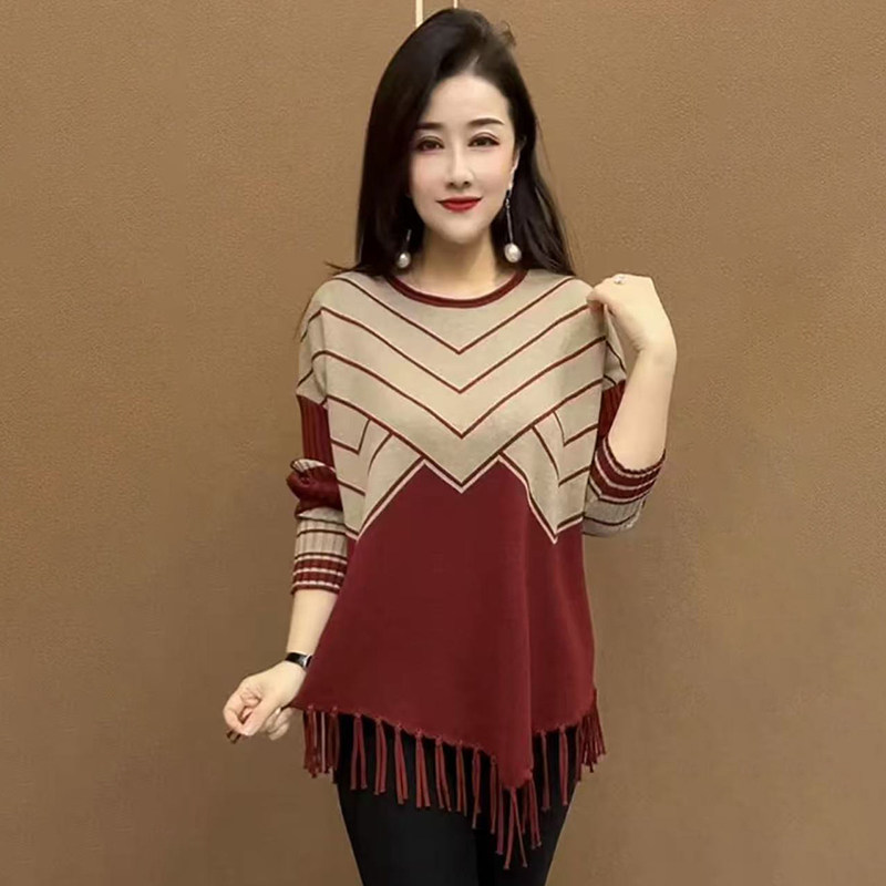 中长款流苏毛衣女妈妈宽松打底衫