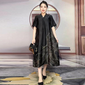 宽松高档桑蚕丝改良旗袍裙 国风复古香云纱连衣裙女装 2025夏季 新款