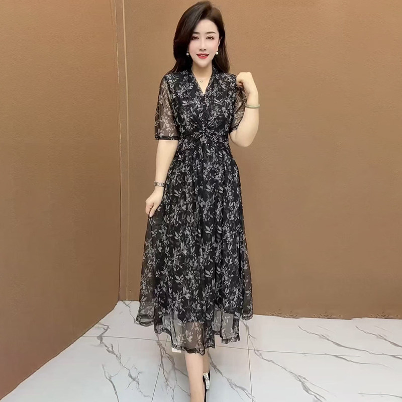 高品质！乔其纱气质妈妈连衣裙