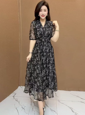 高品质！乔其纱气质妈妈连衣裙