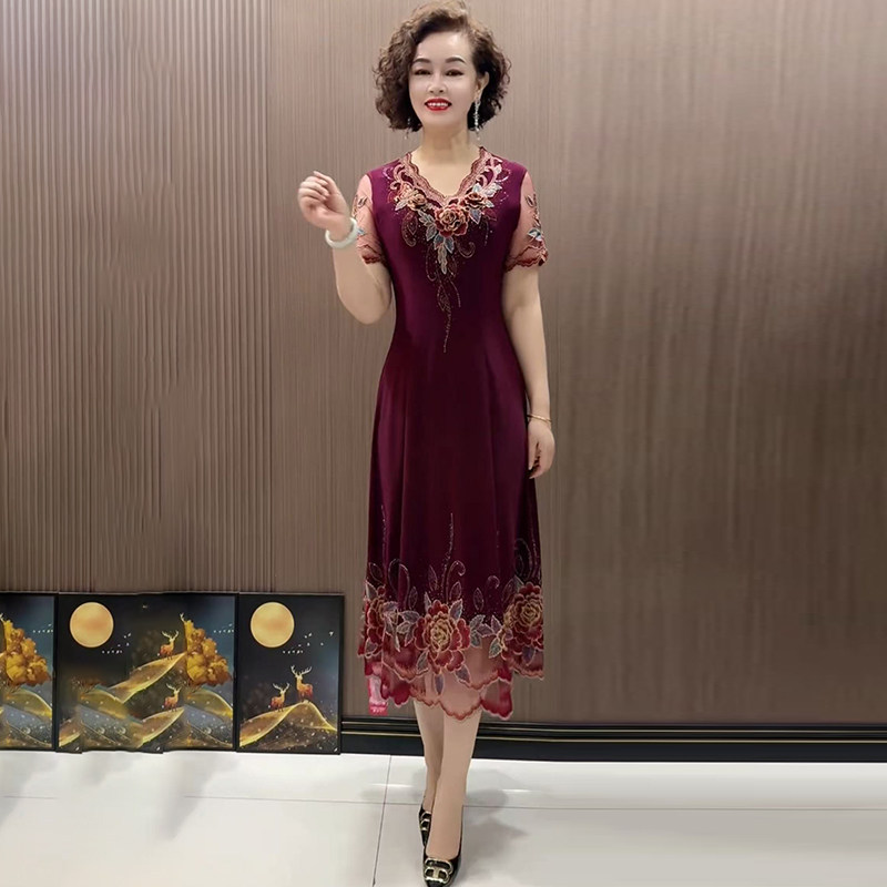 阔太太夏季优雅气质绣花连衣裙时尚年轻妈妈装收腰显瘦短袖礼服裙,女装/女士精品,连衣裙,淘宝优惠券,粉丝福利购,淘宝优惠卷