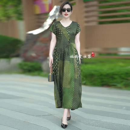 原创设计复古高端香云纱大码200斤连衣裙2026夏季新款醋酸长裙子