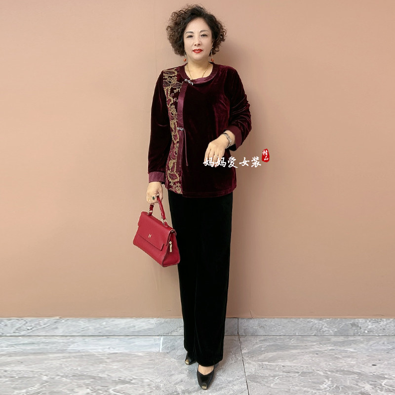 阔太太国风新款步摇提花撞色中老年妈妈上衣秋季丝绒洋气大码套装,女装/女士精品,时尚套装,淘宝优惠券,粉丝福利购,淘宝优惠卷