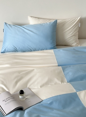 Ice岛屿50支双股长绒棉床上四件套极简拼接纯棉全棉床单4件套简约