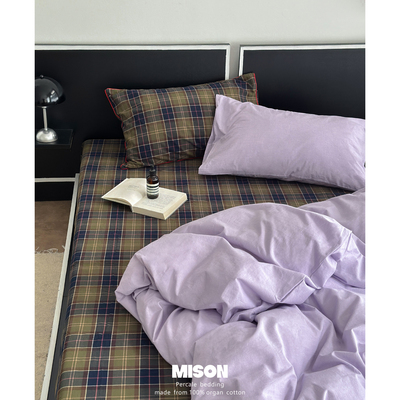 弥生【仲夏夜之梦】Purple Hues紫色格纹水洗棉全棉简约四件套