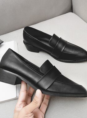 秋季韩版真皮尖头平底乐福女鞋