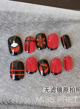 手绘穿戴甲火影忍者波骨痛甲印象红黑色男女同款穿戴甲纯手绘定制