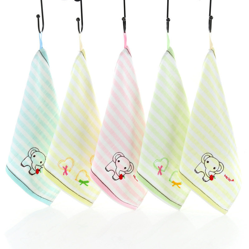 方巾 纯棉 婴儿幼儿园方巾 小卡通小象挂式纱布全棉儿童方巾纯棉