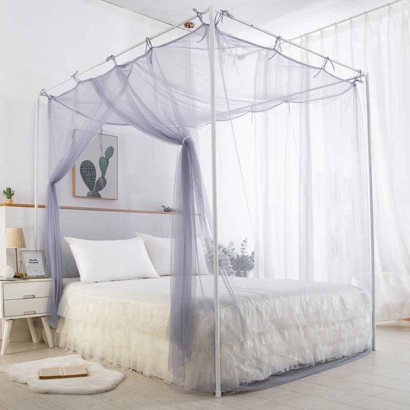 蚊帐单门可定做宫廷法式简约绑绳款防尘顶落地加高不锈钢烤漆支架