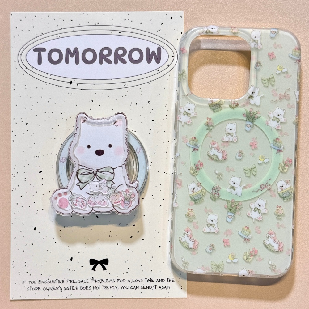 小清新碎花西高地苹果16pro双层iphone15磁吸支架14可爱13手机壳