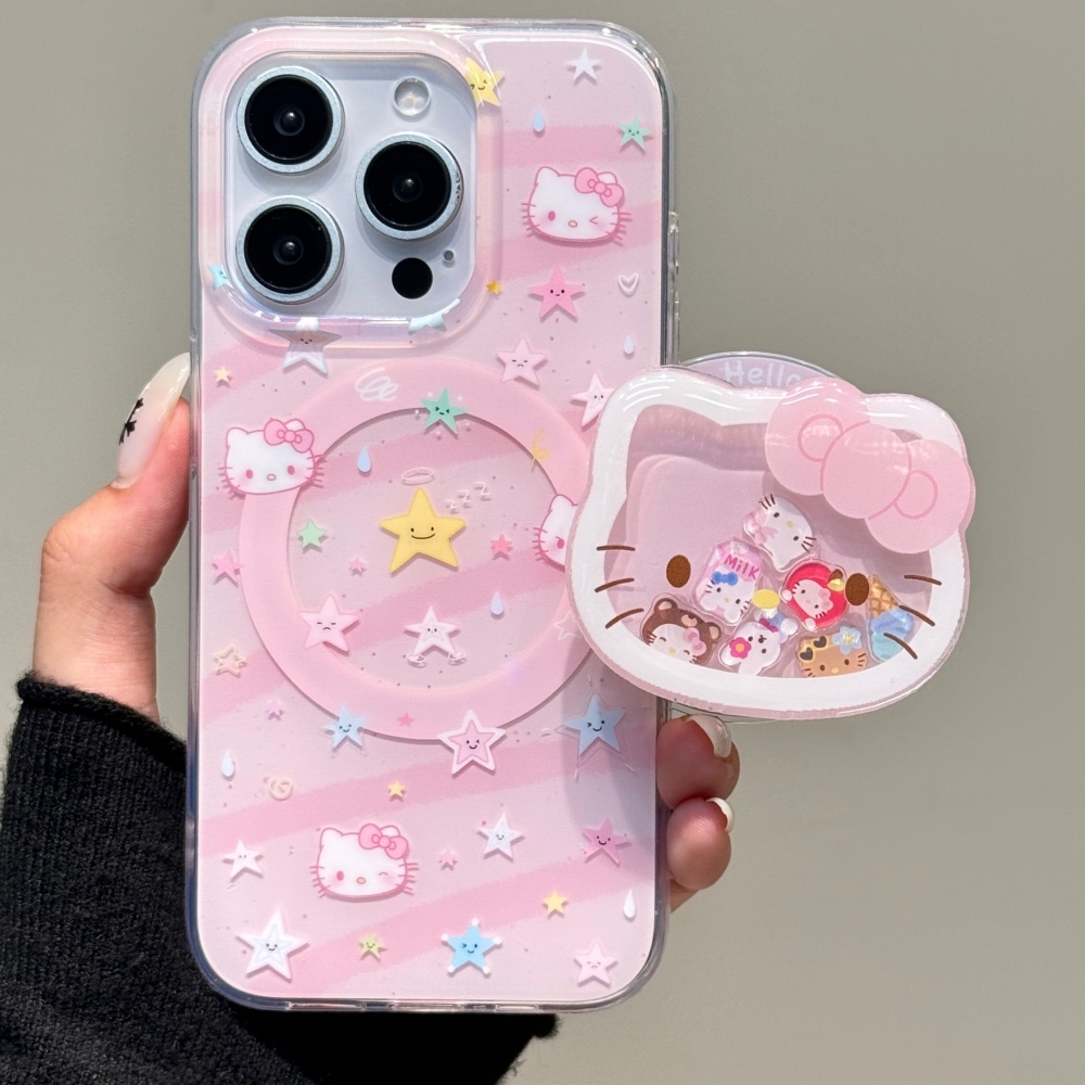 粉色星星kitty酱苹果16pro可爱iphone15摇摇乐14磁吸支架13手机壳