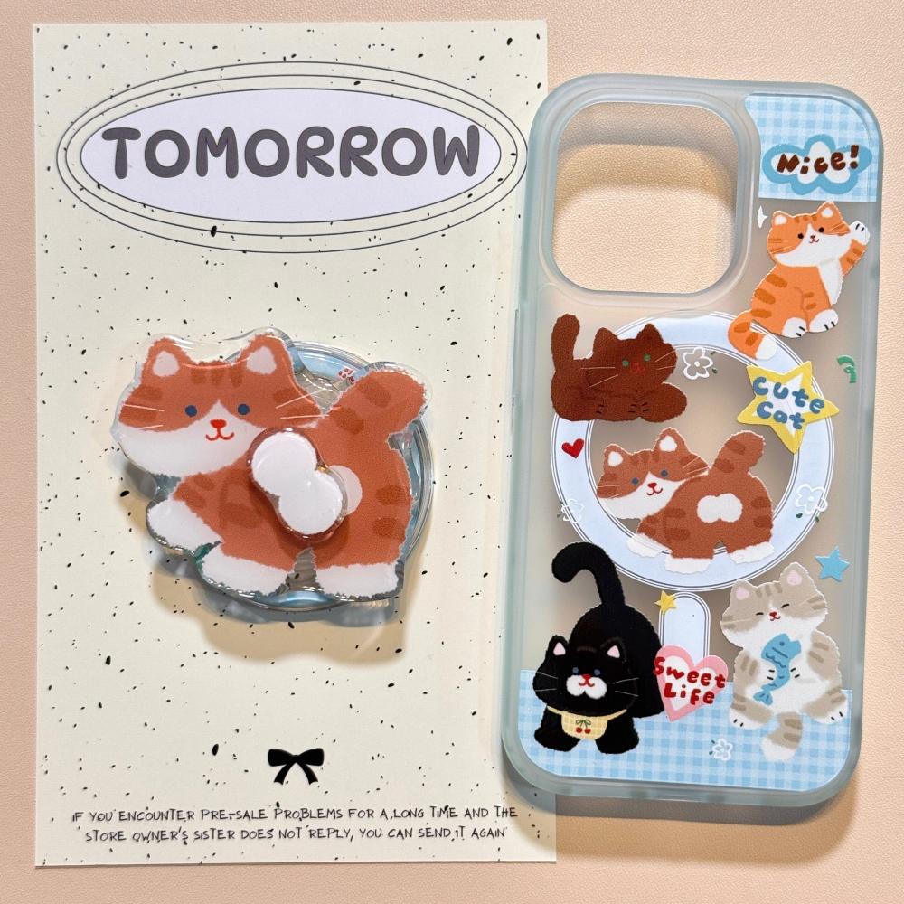 雾面半透蓝撅屁股橘猫苹果16磨砂iphone15磁吸支架14可爱13手机壳