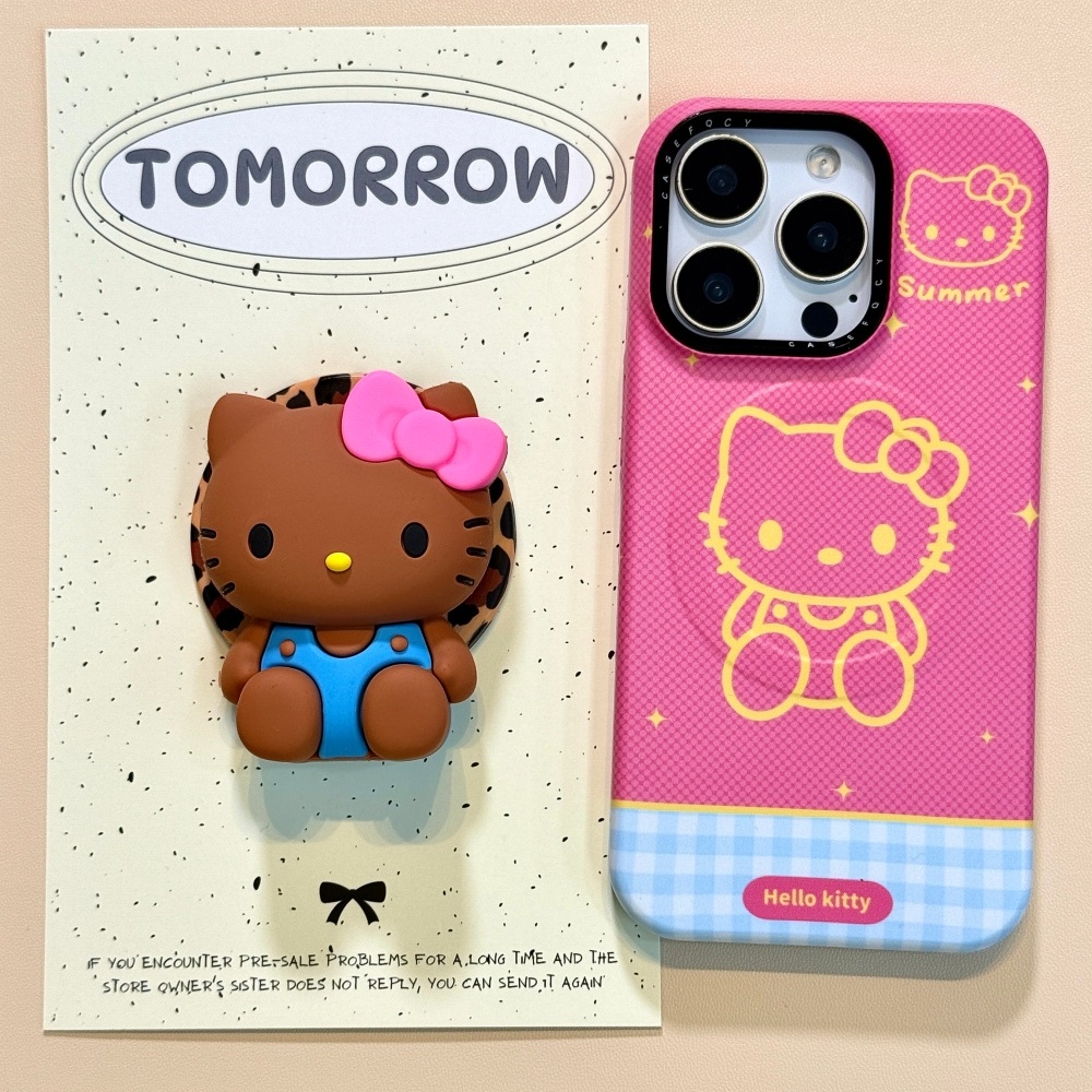 立体黑皮kitty适用苹果16promax支架iphone15可爱14菲林磁吸13手机壳