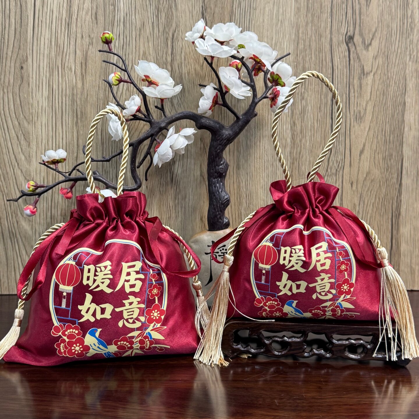 暖居如意中国风烫画缎布袋流苏喜糖袋子暖居如意乔迁伴手礼回礼袋