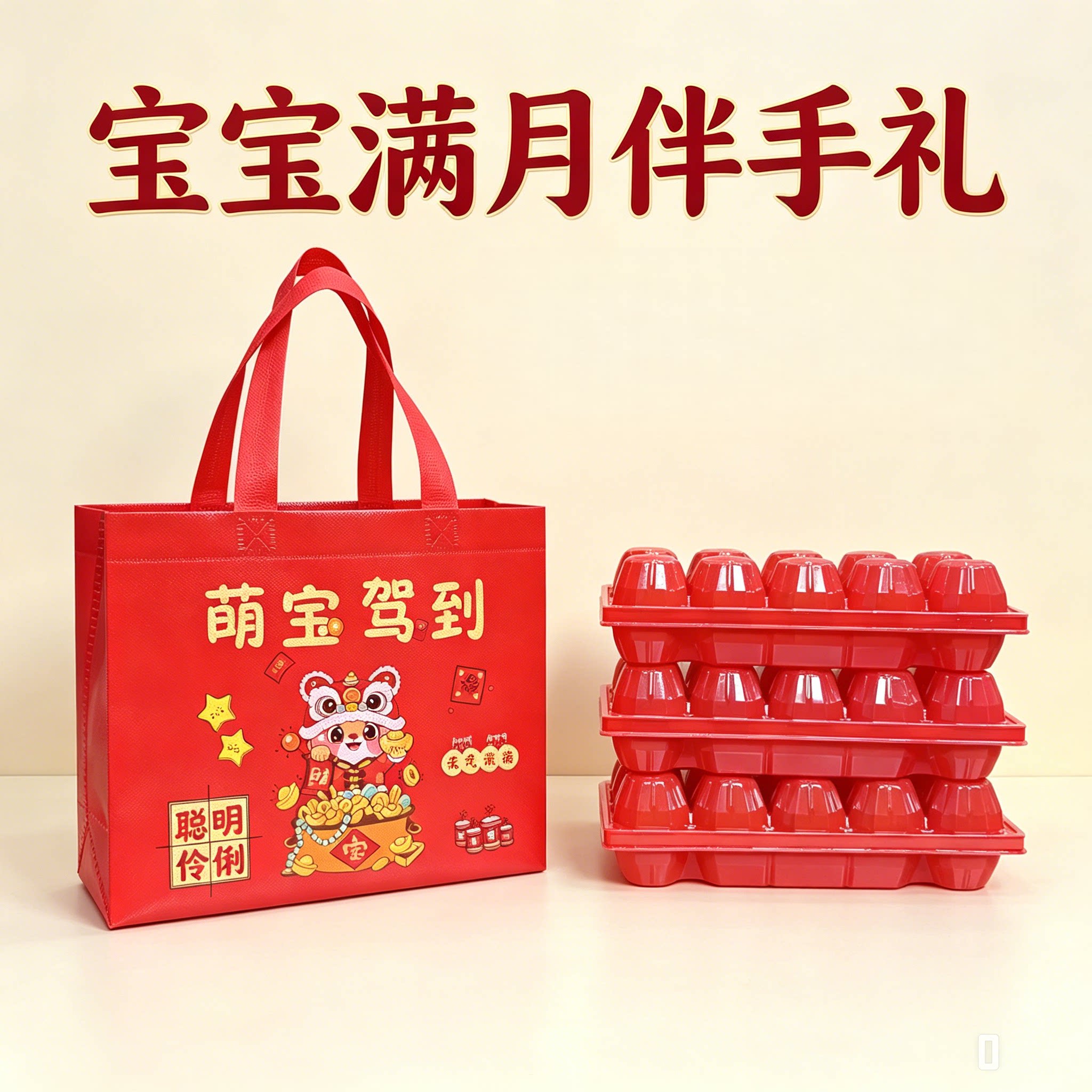 彩印萌宝驾到红10枚鸡蛋回礼袋图片