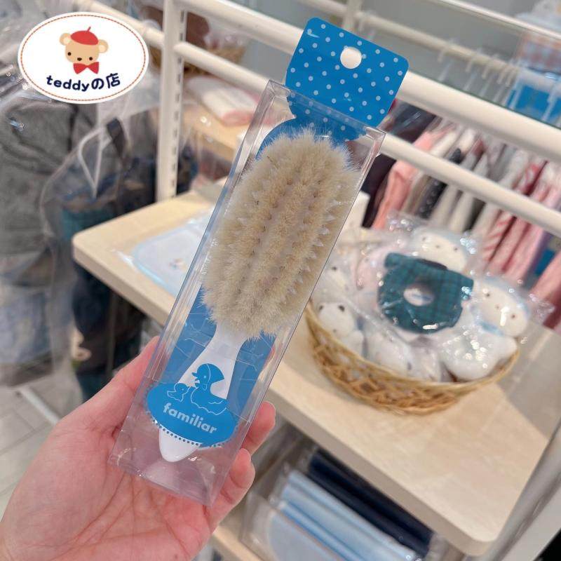日本制现货 familiar新生婴儿宝宝用柔软山羊按摩头皮毛刷梳子