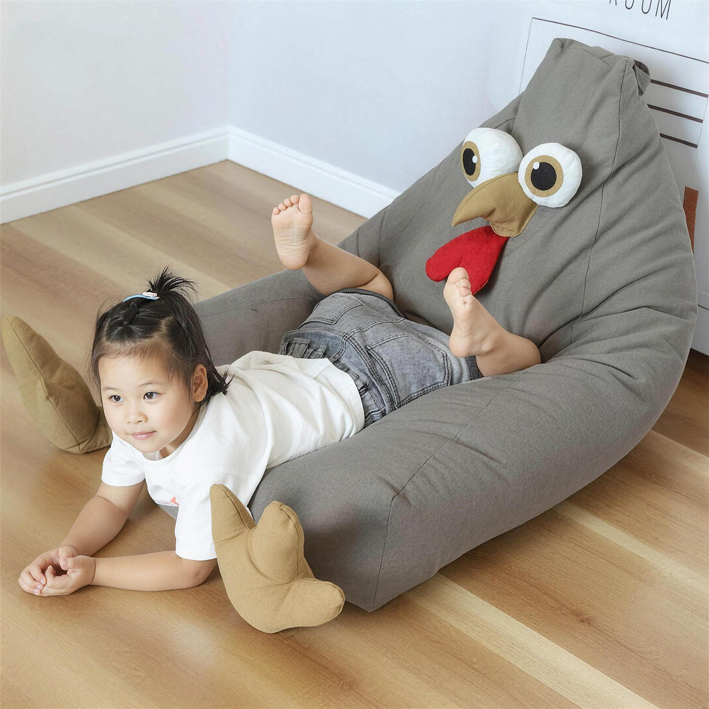 卡通矮脚鸡造型创意帆布豆袋毛绒玩具收纳袋懒人沙发靠垫娃娃豆包