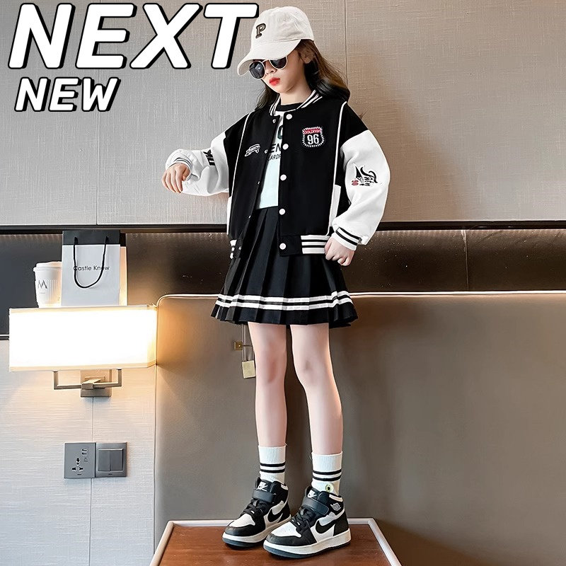 英国NEXT NEW女童连衣裙春秋洋气儿童女孩秋装棒球服jk百褶裙套装