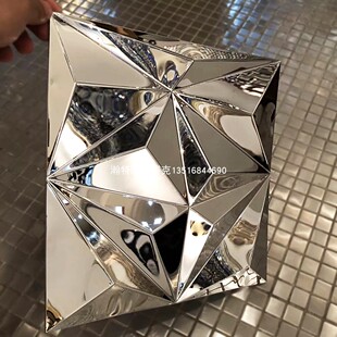 大块3D立体装饰酒吧背景墙墙砖金色蓝色镜面金属不锈钢马赛克瓷砖