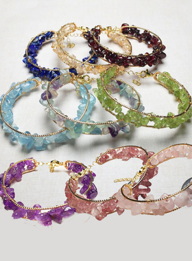 天然水晶石手镯宽面多层