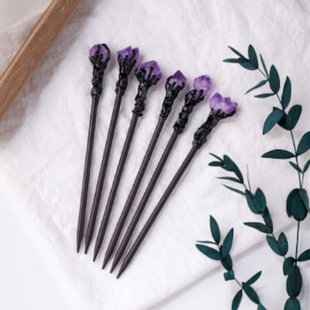 天然水晶紫晶簇发簪 旺事业黄水晶粉晶发饰原创设计个性