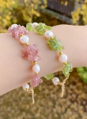 天然水晶女海蓝宝紫粉晶森系手链