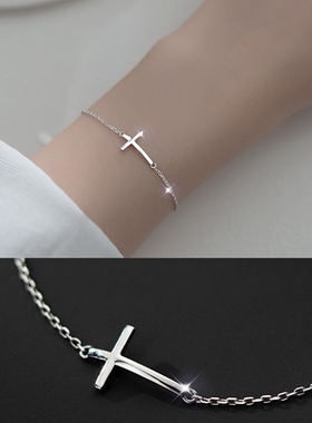 潮酷十字架通体925纯银手链