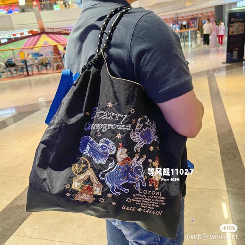 高定 ball chain星座环保购物袋单肩手提尼龙袋小众刺绣包托特包