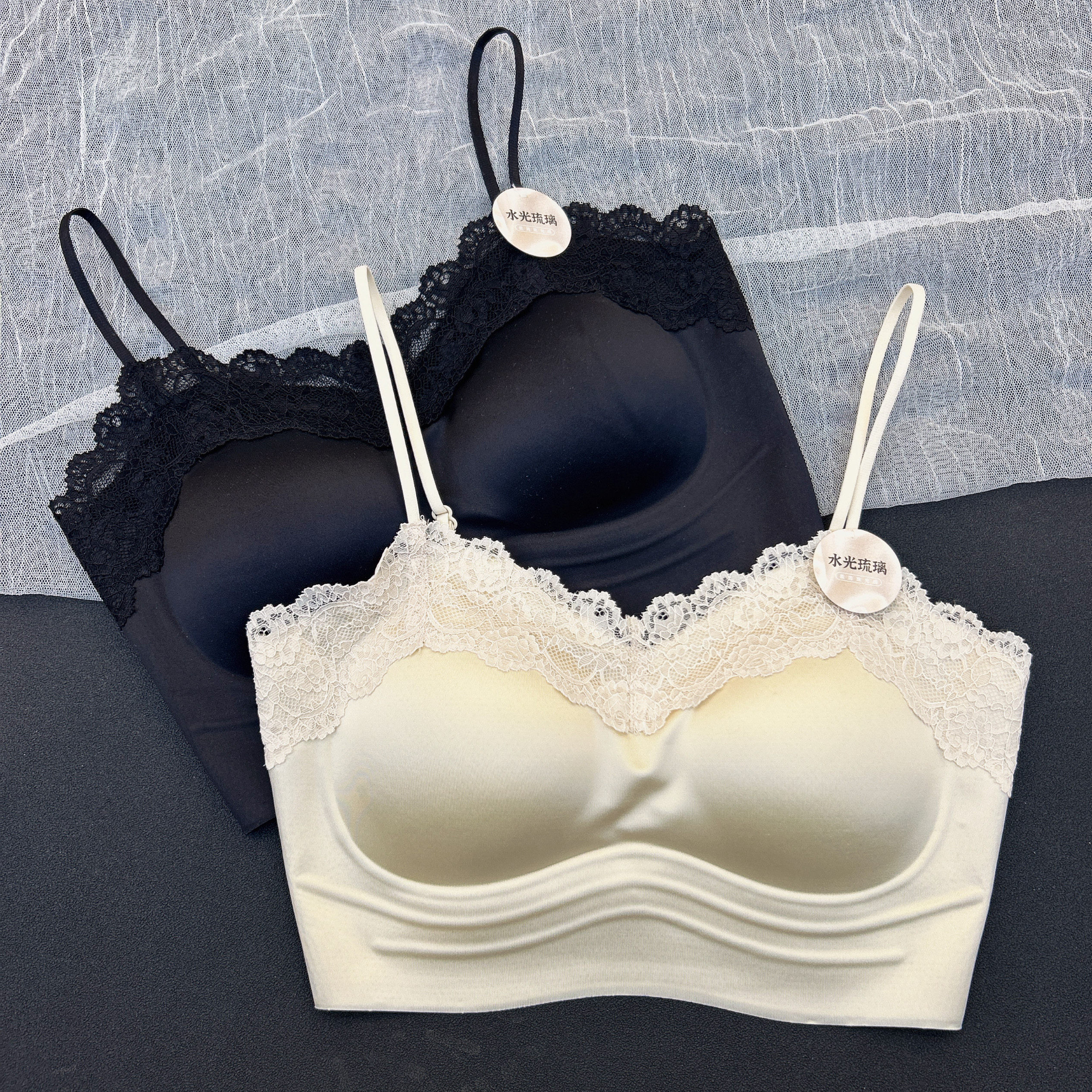 米娅米娅林6553新款蕾丝防走光美背吊带内衣女固定杯内搭打底抹胸