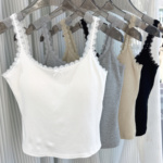 米娅林8221新款蕾丝花边短款上衣修身文胸一体带胸垫吊带纯欲背心