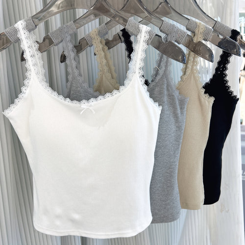 米娅林8221新款蕾丝花边短款上衣修身文胸一体带胸垫吊带纯欲背心