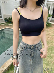 妃子纪1999双肩撞色美背吊带美拉德色系固定杯柔软透气聚拢裹胸女