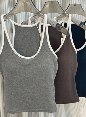 米娅林5870秋季新磨毛螺纹吊带背心女内搭带胸垫一体杯打底衫上衣