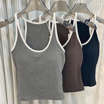 米娅林5870秋季新磨毛螺纹吊带背心女内搭带胸垫一体杯打底衫上衣