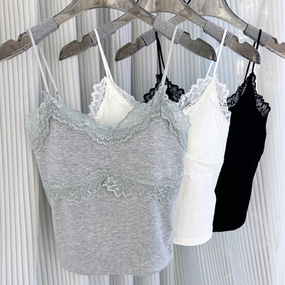 米娅林68011新款蕾丝花边v领修身吊带背心女辣妹美背带胸垫上衣