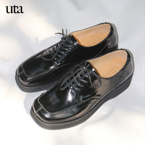 Uta 德比大头皮鞋  原创中古风vintage女手工厚底油蜡皮鞋