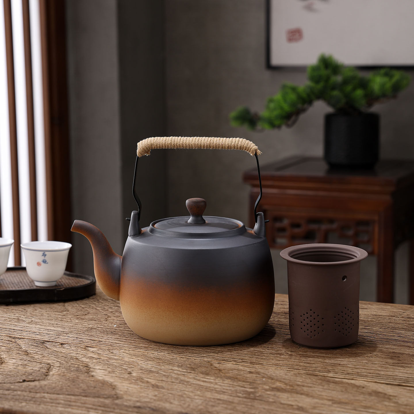 日式大容量烧水陶壶电陶炉养生煮茶壶大口径过滤茶漏燃气炉泡茶壶