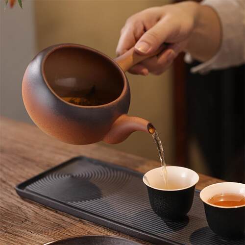 惠泽轩窑变原矿陶土侧把款煮茶壶
