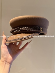 GingerMilk新 d家定制蜡绳100%羊毛复古圆顶马术帽秋冬时髦显脸小