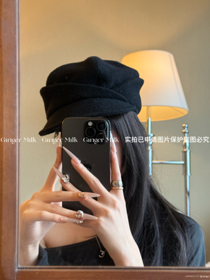 Ginger Milk新品 顶版张婧仪同款羊毛复古贝雷帽女秋冬报童帽