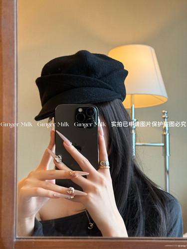Ginger Milk新品 顶版张婧仪同款羊毛复古贝雷帽女秋冬报童帽