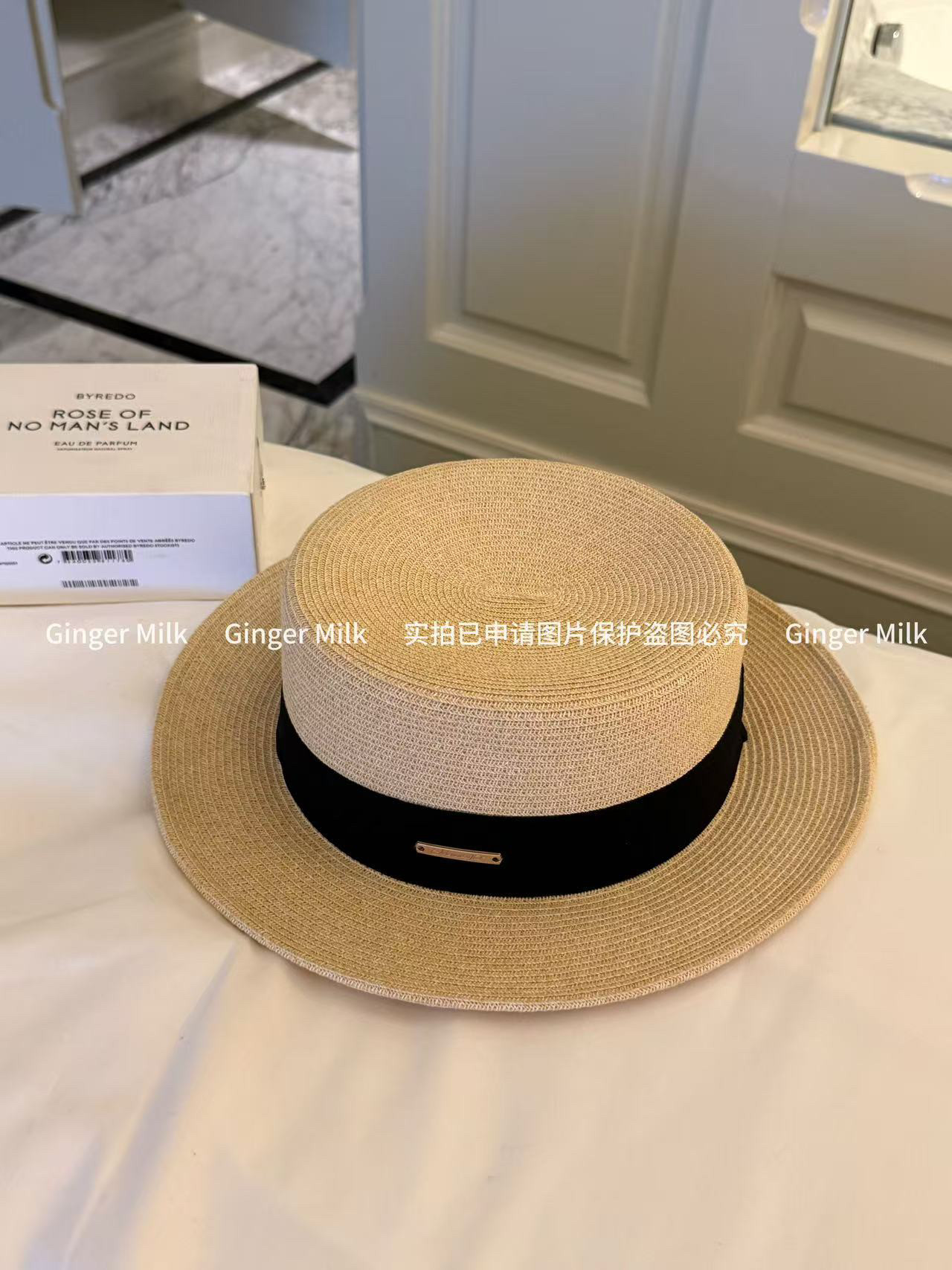 GingerM 平顶细编草帽经典复古简约时尚夏遮阳出游平檐百搭巴拿马图片