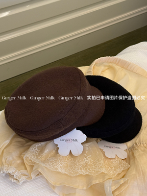 Ginger Milk新品 秋冬百搭复古平顶羊毛休闲鸭舌报童帽保暖经典款