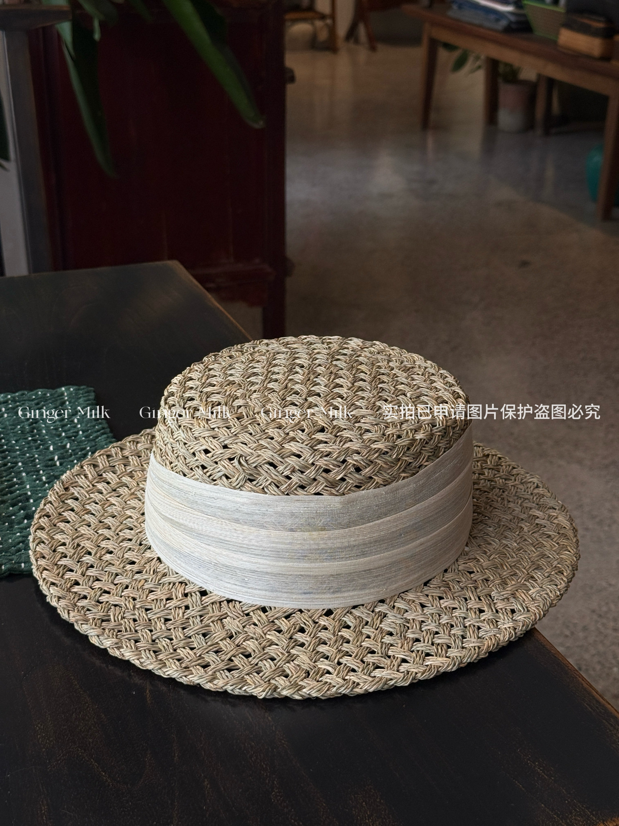 GingerM 好品质天然咸草帽遮阳度假法式复古简约老钱风爆款平檐夏