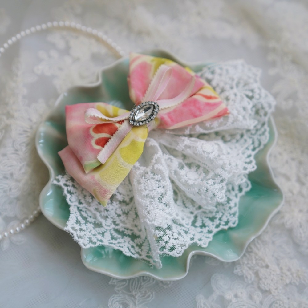 源手作古风温柔风蕾丝蝴蝶结发夹甜美气质珍珠发饰发夹发圈发箍套