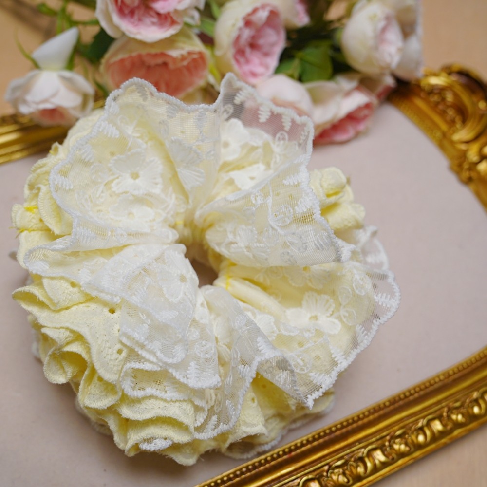 超大号多层蕾丝大肠发圈16cm 温柔发绳丸子头法式甜美少女发饰