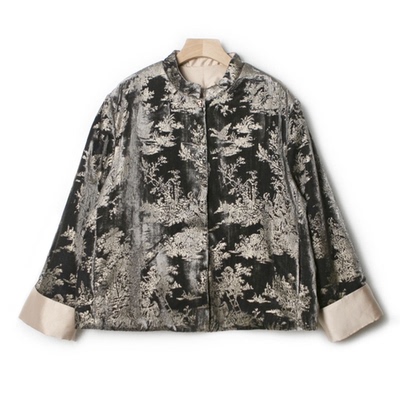 【小李不讲李呀】新中式翻袖口立领烫金丝绒棉服WT3407-衣长61起