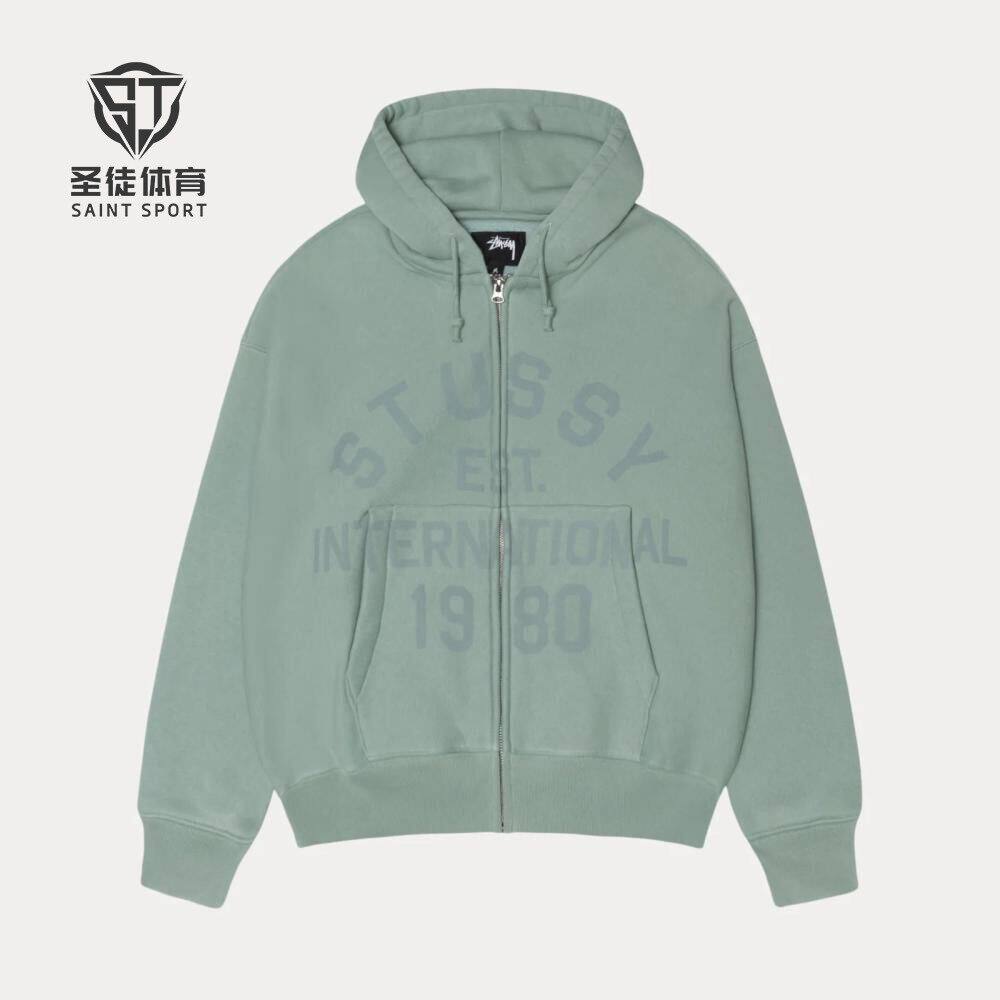 正品 Stussy 25FW Established Zip Hooded 胸前英文连帽拉链卫衣