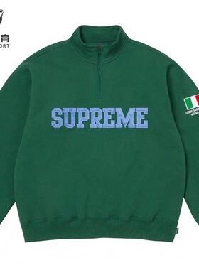 正品 Supreme 26SS Shop Flag Half Zip 袖口国旗 半拉链卫衣