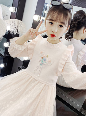 3儿童装4女童长袖连衣裙5春秋装洋气6女孩7毛衣马甲裙8两件套10岁